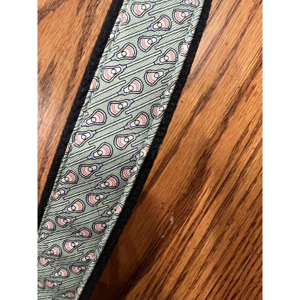 VINEYARD VINES Lacrosse Belt Sz 30 Leather & Canvas Navy Blue Green Ribbon
